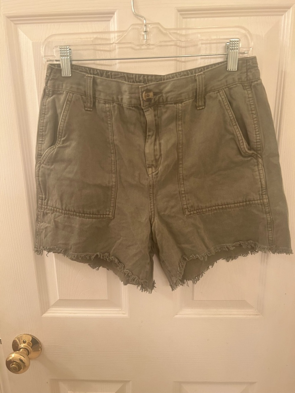 aerie Olive Green Frayed-Hem Utility Shorts